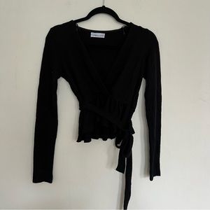 UO Black Long Sleeve Tie Front Top